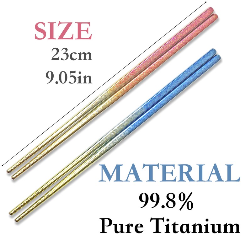 TIAKO 2 Pair Titanium Chopsticks Set (Blue & Pink) |
