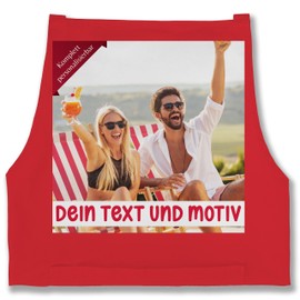Geschenk mit Namen personalisiert by Shirtracer - Apron - Picture Text Adult - Own Photo Gift, 06 Red