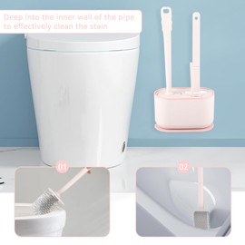 Toilet Brush, Toilet Brush with Ventilated Holder Toilet Bowl Brush Plunger Set Toilet Brush Plunger Combo for Restrooms(Pink)