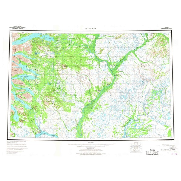 YellowMaps Dillingham AK topo map, 1:250000 Scale, 1 X 3 Degree, Historical, 1954, Updated 1967, 22.3 x 30.5 in - Paper