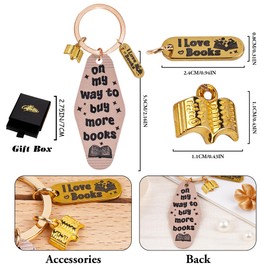 Book Lover Keychain for Men Women - Librarian Teacher Gift Novelty Literary Travel Souvenir, On My Way To Buy More Books (Khaki)