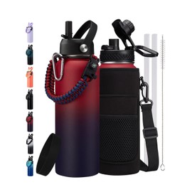 ICIOI 40 OZ Insulated Water Bottles with Straw - Keep Cold-48H Hot-24H, Metal Flask Reusable Water Bottle 40oz, Vacuum Thermal Mug with Strap Pouch & Paracord Handle for Sports Hiking Cycling Running