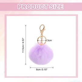 uxcell Pom Pom Keychain, 8cm Faux Rabbit Fur Puff Ball Keychain, Soft Cute Plush Fluffy Ball Key Ring for Women Purse Handbags Backpack Pendant Charm (Purple)