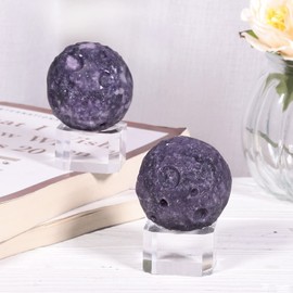 mookaitedecor Purple Jasper Crystal Ball Ornament (40mm) with Acrylic Stand, Irregular Planets Decoration Solar System Model, Ball Figure for Feng Shui Home Office Table Decoration, Purple