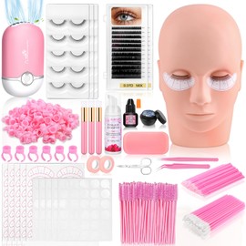 Lash Kit for Eyelash Extensions, 327 PCS Lash Extension Supplies with Lash Mannequin Head, Eyelash Extension Cleanser, Eyelash, Glue, Remover, Lash Extension Kits for Beginner Practice at Home