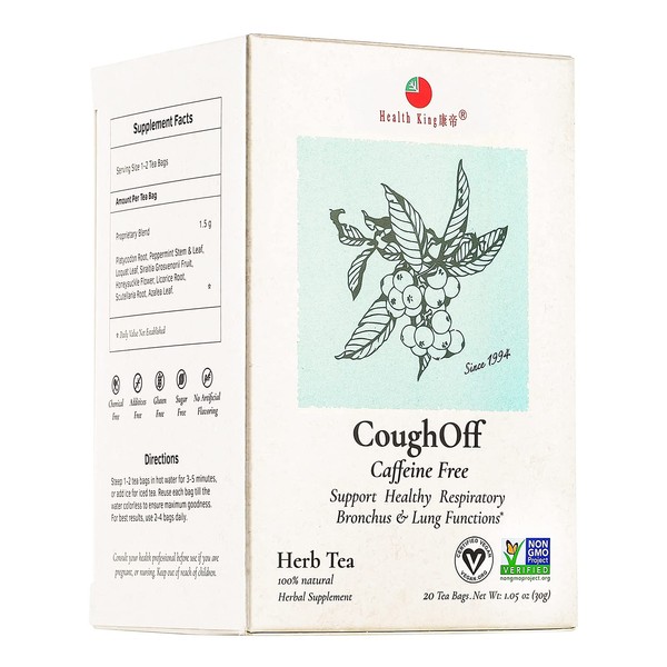 Health King CoughOff Herb Tea, Herbal Tea, 20 Tea Bags, medicinal, tea, functional herb tea, traditional, Peppermint, Loquat Leaf