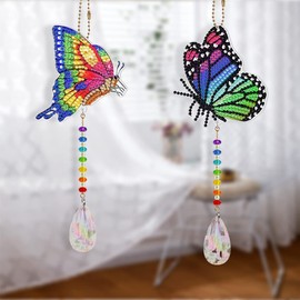 OKUGAIYA Diamond Painting Set Hanging Pendant Craft 2 Pieces DIY Special Shaped Drill Crystal Light Window Wind Chimes Jewellery Kit Art Mosaic Decoration A
