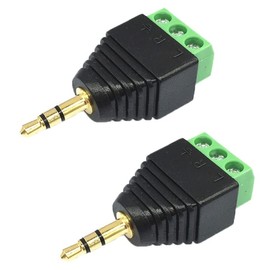 3 Pole Terminal Block, 3.5mm Stereo Mini Plug Converter Adapter, Jack Plug, Adapter, 3 Pin Terminal Block Adapter, Headphone Speaker, Audio Connector, Bare Wire, No Soldering (Set of 2)