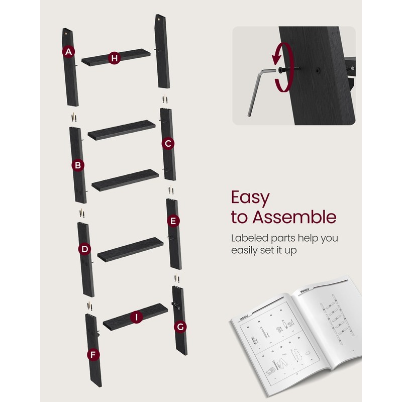 VASAGLE Blanket Ladder Decorative Farmhouse for The Living Room, 5-Tier