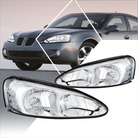 PM PERFORMOTOR Pair of Factory Style Headlights Assembly Compatible with 04-08 Pontiac Grand Prix,Chrome Housing Clear Corner