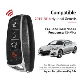 Keylessbest Replacement for 2015 2016 Hyundai Genesis Key Fob Remote Control SY5MDFNA433 4 Buttons 434MHz