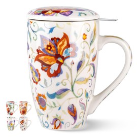 GBhome Tea Mug with Infuser and Lid, 18 Ounce Large Ceramic Loose Leaf Cup, Microwave, Dishwasher Safe, Perfect for Tea Lovers