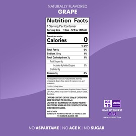 No Sugar Joyburst Energy Drink, Grape, 0 Calorie, 0 Sugar, Sugar Free Energy Drink with Natural Caffeine, Hint of Sweetness and Refreshing Sparkling Water - 12 Packs