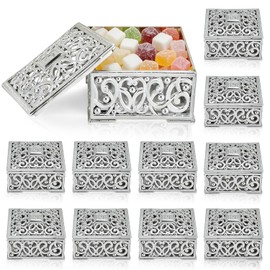 Caja De Plástico Para Dulces De 12 Piezas, Contenedor De Almacenamiento De Dulces Ahuecado Europeo, Organizador De Dulces Personalizado Para Fiesta De Boda(Sliver Square-6x6x3cm)