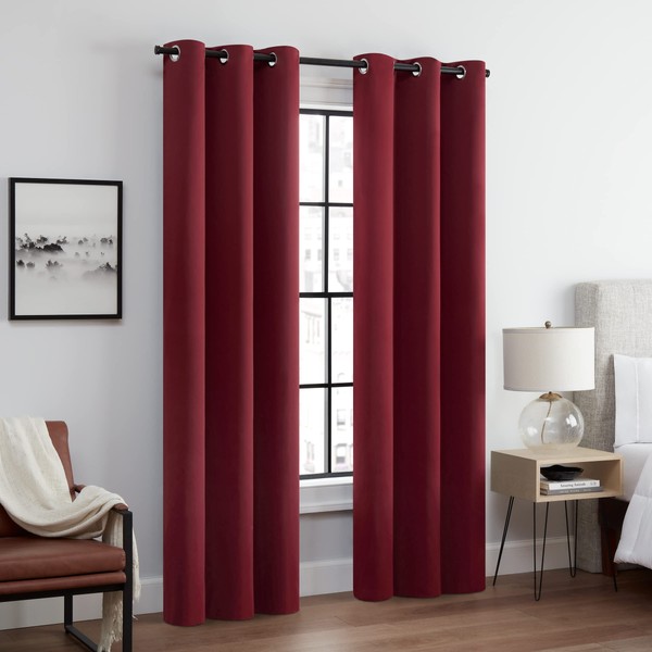 ECLIPSE Andover Solid Tripleweave Thermal Blackout Grommet Curtains for Bedroom (2 Panels), 42 in x 54 in, Red