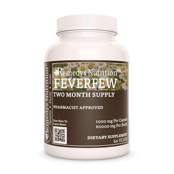 Remedy's nutrition Feverfew 1,000mg per Capsule/60,000mg per Bottle/One (1) Vegan