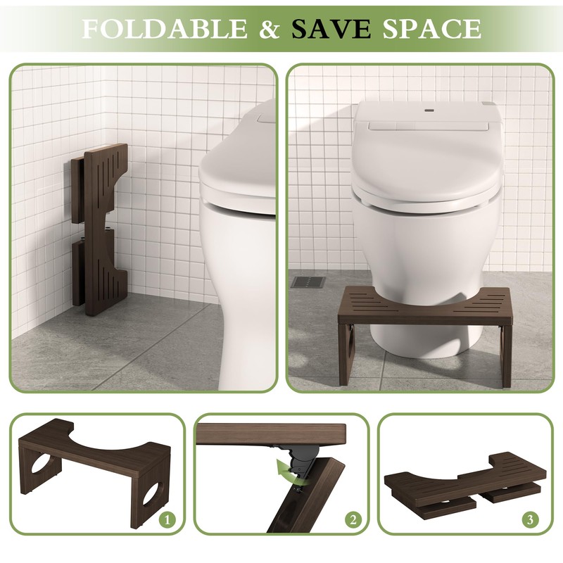 ROMGUAR CRAFT 7 Inch Bamboo Toilet Stool, Foldable Poop Stool,