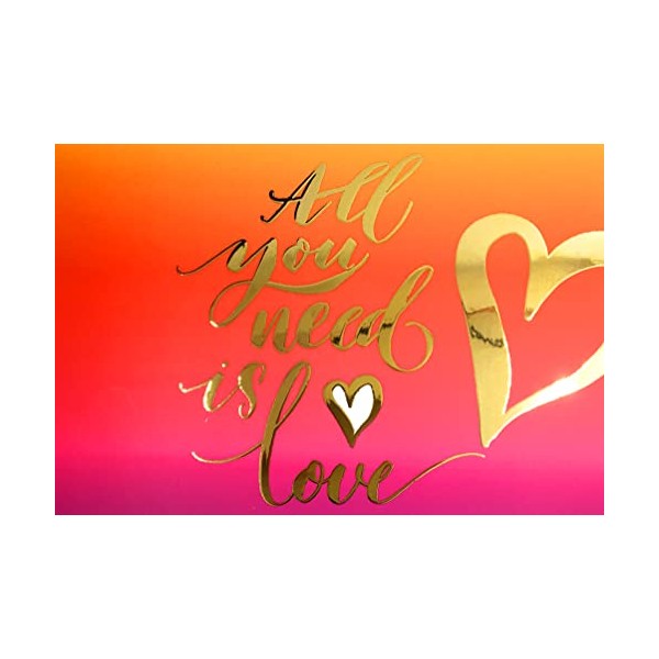 Afie 69-5142 Gold Shiny Card - All You Need is Love Heart - To Say I Love You or PACS, Wedding - Horizontal Closed Format 17 x 11.5 cm - With White Envelope Included - Made in France