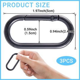 Isslly 3Pcs Oval Carabiner Keyring Clip, Black Heavy Duty Snap Spring Carabiner Clip, Small Metal O Ring Buckle Clasp Strap Rings for Crafts, Purse, Bag Straps - 1.97" x 0.94"