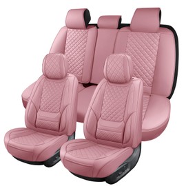 Leather Car Seat Covers Full Set Breathable Automotive Seat Covers Waterproof Seat Protectors Universal Fit for Most Automotive Cars SUV Trucks Van (Pink, Full Set)