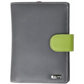 Felda Ladies Genuine Leather Large Purse - RFID Protection and 23 Card Slot with Zipped Coin Section - Grey Multi