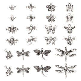 KISSITTY 48Pcs Tibetan Style Butterfly Dragonfly Bee Charms Antique Silver Alloy Bee Dragonfly Butterfly Pendants Metal Flying Insect Dangle Charms for DIY Necklace Bracelet Earring Jewelry Making