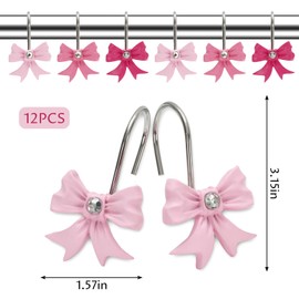 JarThenaAMCS 12Pcs Pink Bow Shower Curtain Hooks Cute Bow Knot Curtain Rings Resin Curtain Hanger Hooks for Home Nursery Living Room Bedroom Bathroom