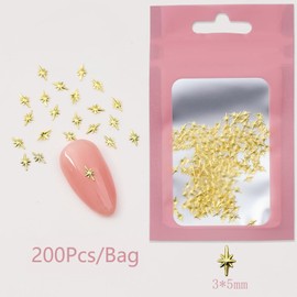 BelleVive 200 Pieces Gold Star Nail Charms 3D Nail Art Charms Alloy Cute Cross Star Nail Decorations Kawaii Charms for Nails Nail Charms for Acrylic Nails Accessories