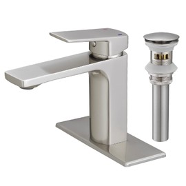VOTON Brass Bathroom Faucet, Brushed Nickel Finish, Single Handle, 1 or 3 Hole Installation, Pop-up Drain, Flexible Hoses