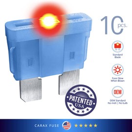 CARAX Glow Fuse Premium 15A LED Automotive Fuse 10 pcs. Standard/Regular Blade ATC/ATO/ATS Smart Auto Glow Fuse Easy Identification OEM Industry Standard