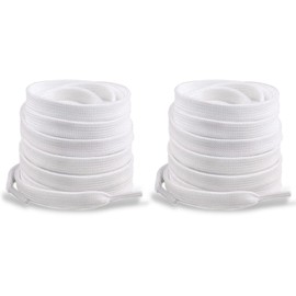 WENRENMK 2 Pairs of Shoelaces, Elastic Shoelaces, Flat Shoelaces, 8 mm Wide, Suitable for Work Shoes, Sports Shoes, Outdoor Shoes, White