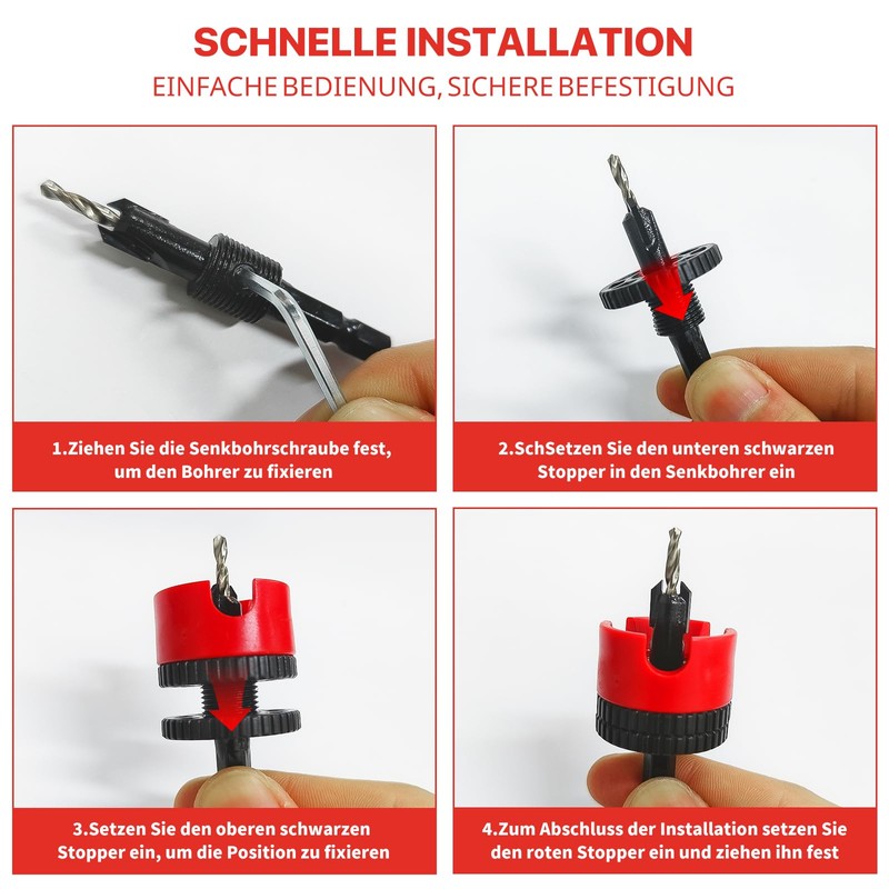 5-Piece Countersink Drill Bit Set, Drill with Countersink with Depth