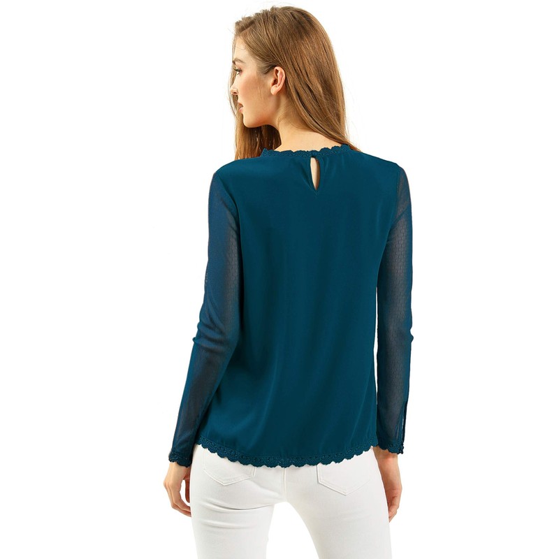 Allegra K Women's Chiffon Tops Elegant Wedding Guets Sheer Mesh