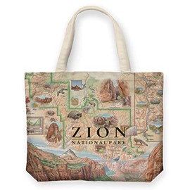 Xplorer Maps Zion National Park Map Canvas Tote Bag with Handles, Cloth Grocery Shopping Bag, Reusable & Eco-friendly Bag, 100% Cotton, Washable, 18 wide x 15 tall