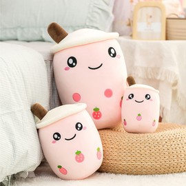 hitoshe Boba Plushie, 9.4 in Boba Plush Pillow Toy Hugging Pillow Gifts for Kids, Valentine, Christmas (Pink Strawberry)