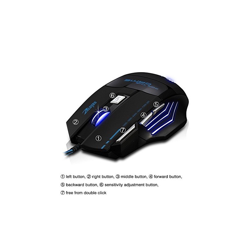 Jiale 2 Pack Zelotes 7200 DPI 7 Buttons Professional LED