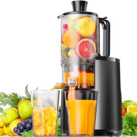 Cold Press Juicer, EUHOMY 5.5" Extra Large Feed Chute Slow Masticating Juicer, 250W Juicer Machines, 99.6% High Juice Yield, Easy to clean, Reverse Function, for Whole Vegetables & Fruits. Black