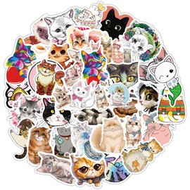 SJUNJIE 80 Pcs Cute Cat Sticker Pack Cartoon Animal Graffiti Stickers Kawaii for Notebook Journal Album Calendars Water Bottles Laptop Skateboard Scrapbooking Card Making