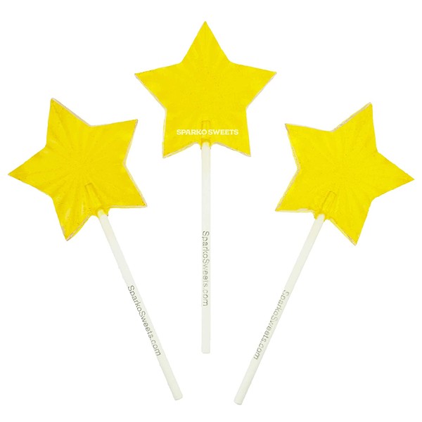 Yellow Star Lollipops, Peach Flavor, 2" Lollipop, 24 Pieces, Handcrafted in USA, 1.5 Pound, Sparko Sweets