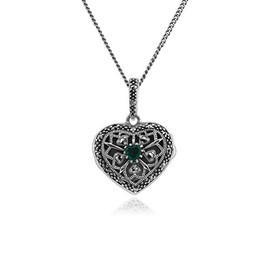 Gemondo Silver Necklace, Sterling Silver Emerald & Marcasite May Birthstone Heart Locket Necklace