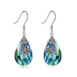 POPLYKE Butterfly Earrings Sterling Silver Leverback Earrings for Women Teardrop Celtic Abalone Dangle Earrings Butterfly Gifts Birthday