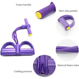 Multifunction Elastic Sit Up Pull Rope Foot Pedal - 4 Tubes Pedal Resistance Band - Chest Expander Ideal Fitness Exercise at Home/Gym - Targeting Arms, Legs & Abdomen for Slimming Training (Blue)