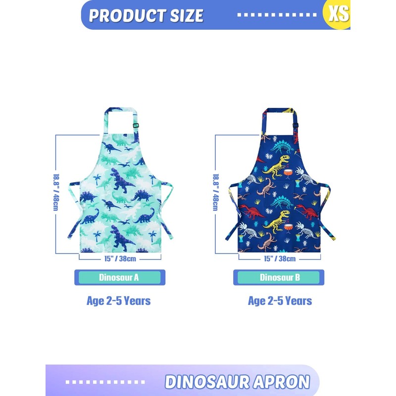 Kids Aprons - 2 Pack Dinosaur Kids Art Aprons for