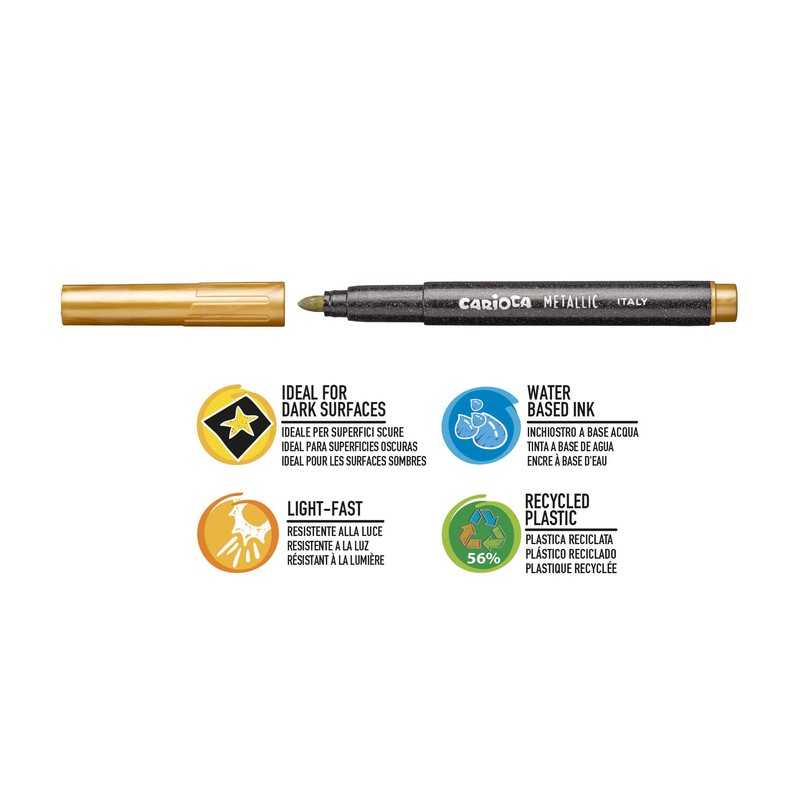 Carioca Metallic Marker Tip Maxi, 6 Metallic Finish Felt Tip