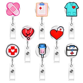 8 Pack Nurse Badge Reels, Retractable Cute Nursing ID Reels for Nurses, Doctor, Medical Health Hospital Office Worker Gifts