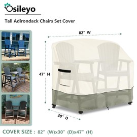 Tall Adirondack Chairs Set Cover for Poly Balcony Chair with Connecting Tray Patio Stools,100% Waterproof Heavy Duty Tall Outdoor Adirondack Chair Table Covers, Beige