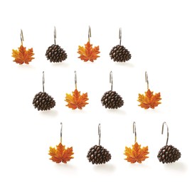 The Lakeside Collection Autumn Forest Shower Hooks with Pine Cones, Maple Leaves for Curtains - 12 Pcs.