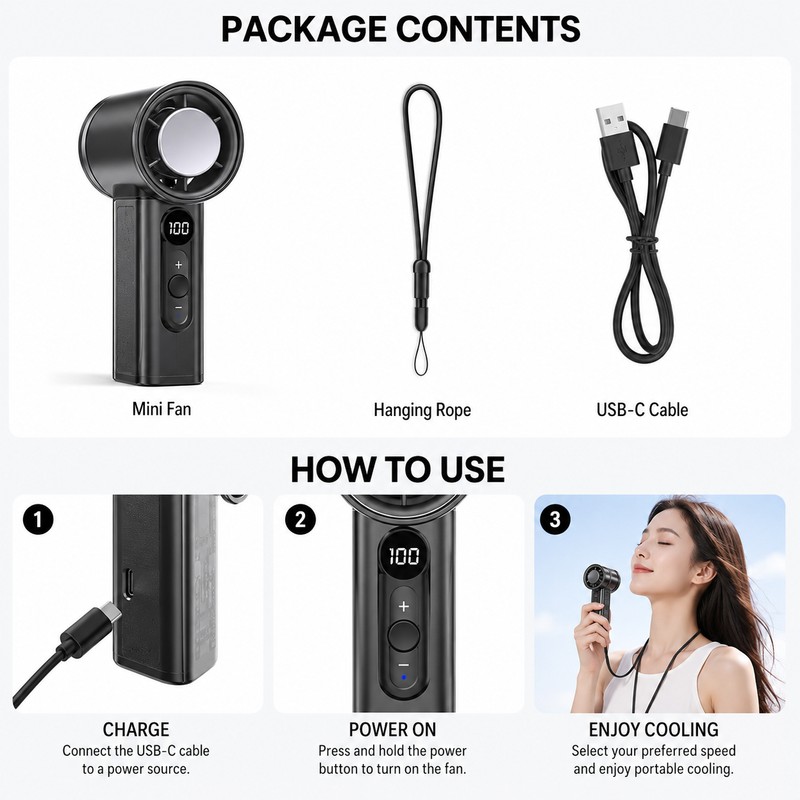 Portable Handheld Fan for Personal Cooling – USB Rechargeable Mini