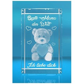 VIP-LASER 3D Glass Crystal I Beste Mama der Welt I Teddy I Love You I Gift for Mother's Day Birthday Christmas I Mother's Day Gift I Best Mother