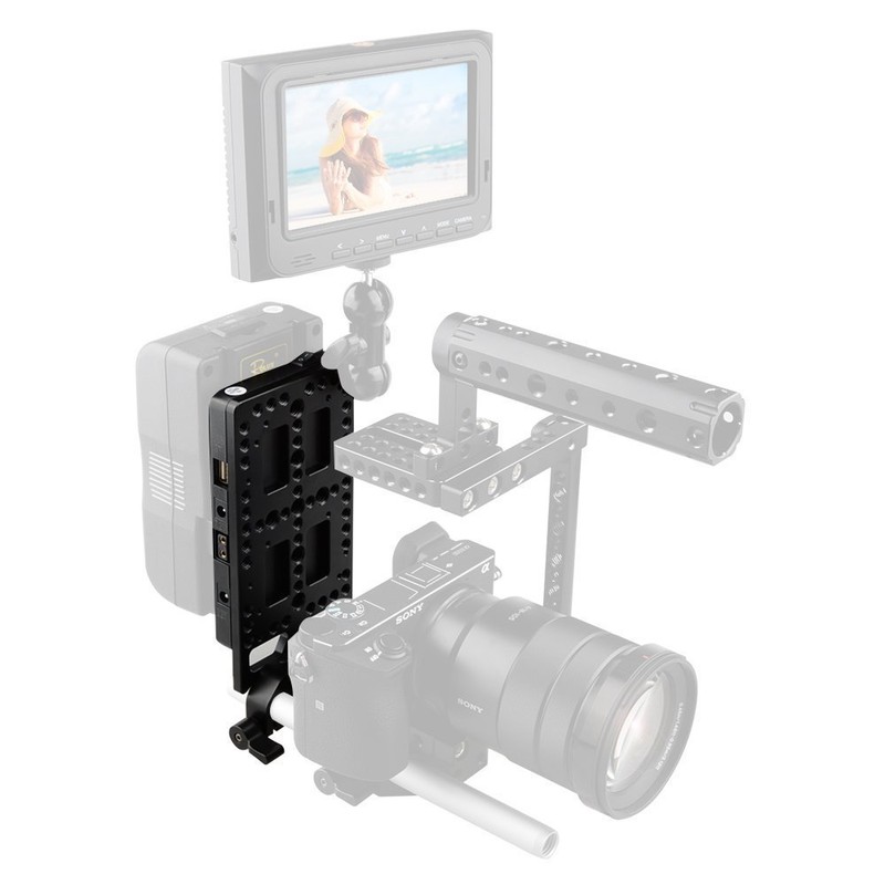 CAMVATE V-マウント バッテリー用電源プレート Vロック 電源スプリッタ 15㎜ロッドクランプ 付 DSLR システム用